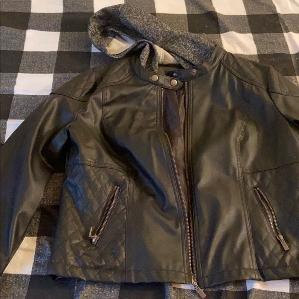 Faux leather jacket with hood